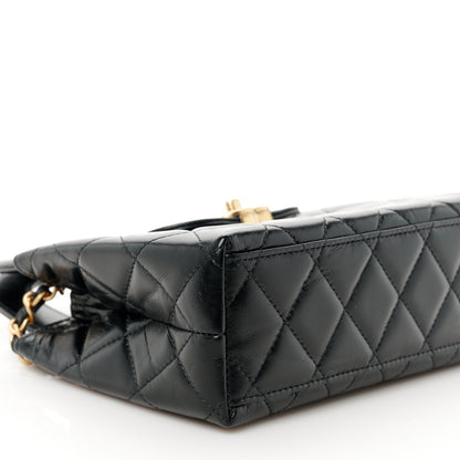 Chanel Shiny Aged Calfskin Quilted Nano Kelly Shopper Black 9 of 11