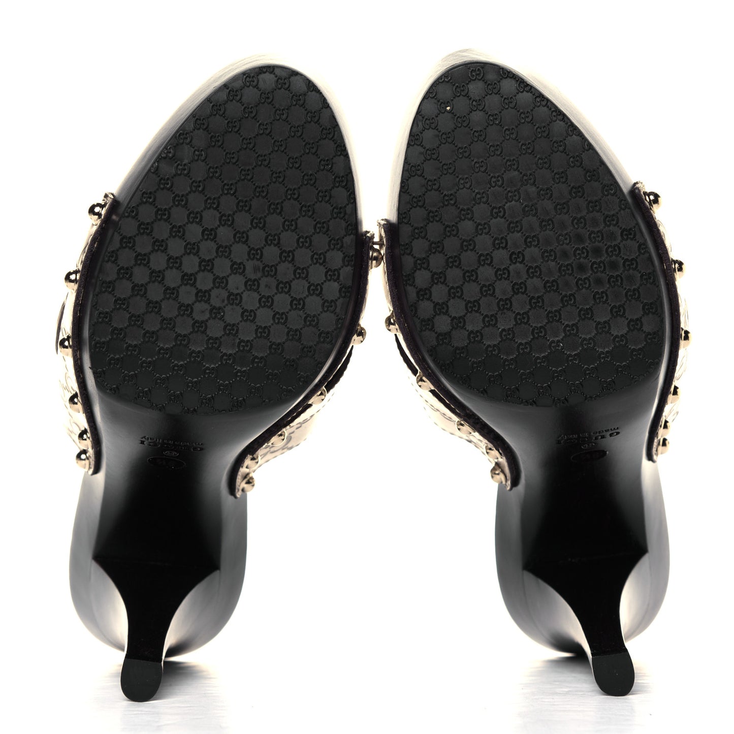 Metallic Guccissima Icon Bit Platform Clog High Heel Slide Sandals 9.5 Platinum