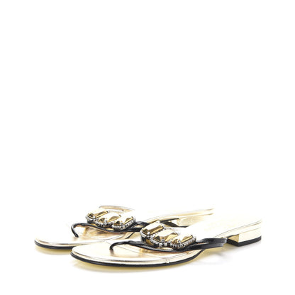 Valentino Garavani Patent Crystal Embellished Thong Sandals 38.5 Light Gold 3 of 11