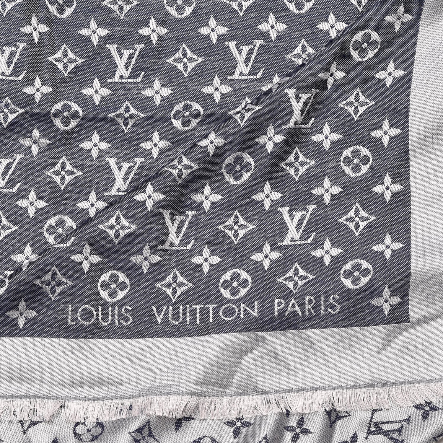 Louis Vuitton Silk Wool Monogram Denim Shawl Blue 4 of 5