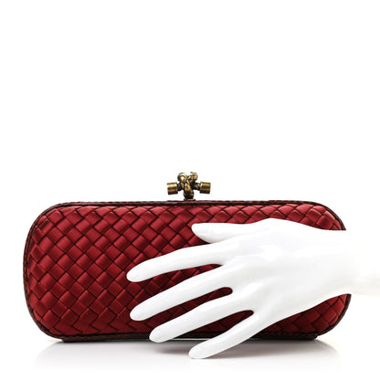 Bottega Veneta Satin Intreccio Impero Snakeskin Stretch Knot Clutch Red 2 of 6