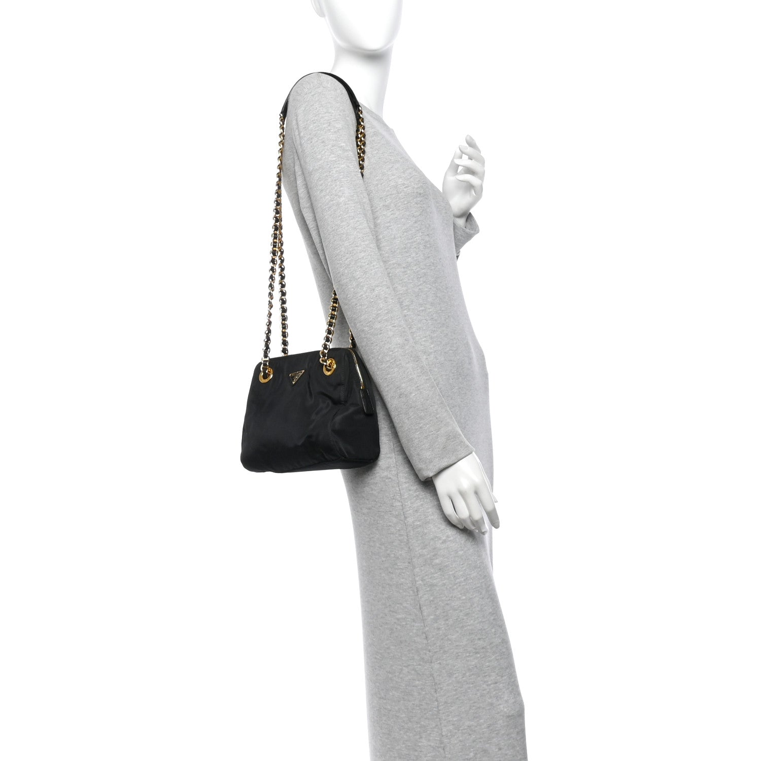 Prada Tessuto Nylon Acciaio Chain Shoulder Bag Black 2 of 12