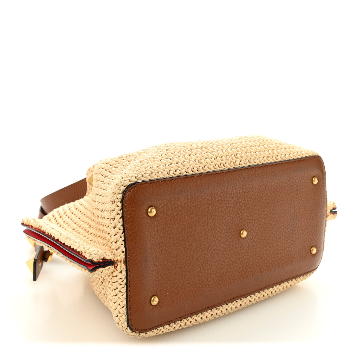 Valentino Garavani Raffia Grained Calfskin Small Rockstud Vlogo Tote Naturale 4 of 14