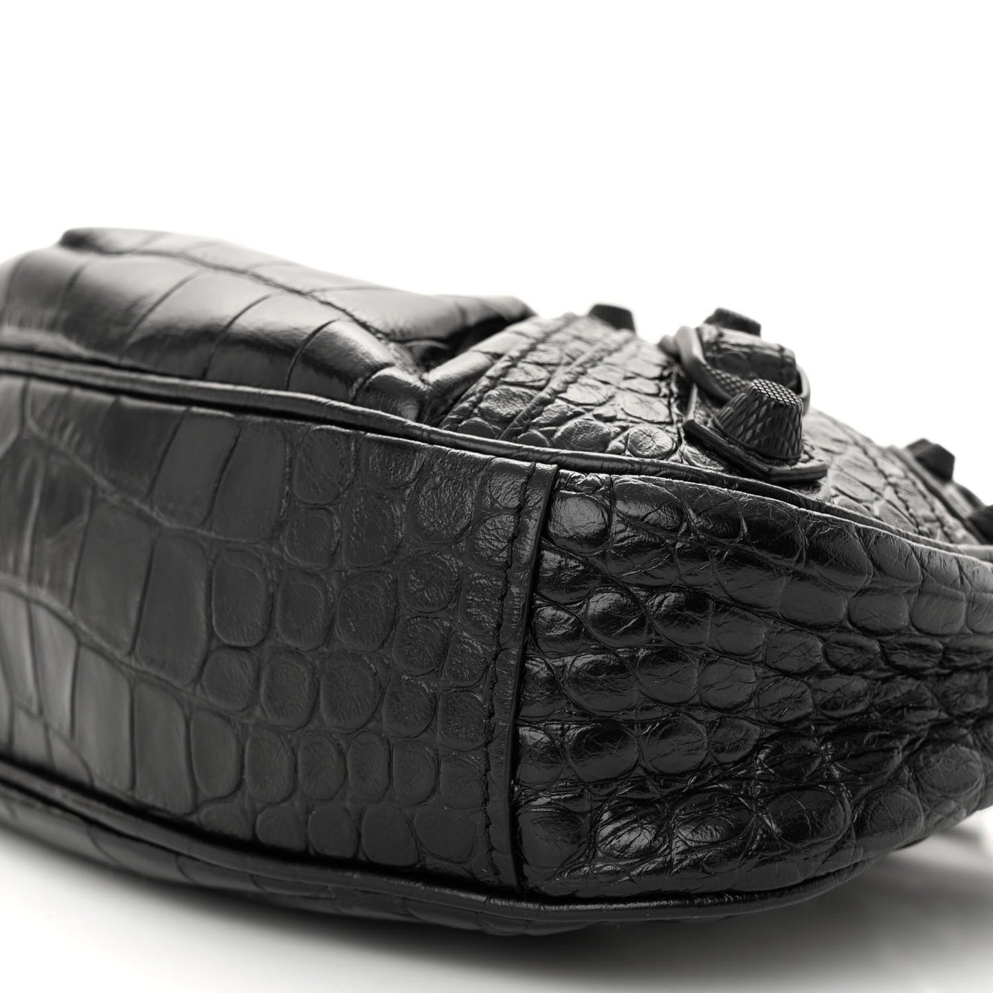 Extra Supple Calfskin Crocodile Embossed Monochrome Le Cagole Shoulder Bag XS Black