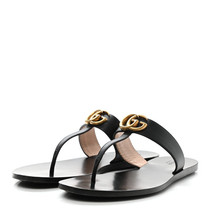 Gucci Calfskin GG Marmont Thong Sandals 40 Black 3 of 8