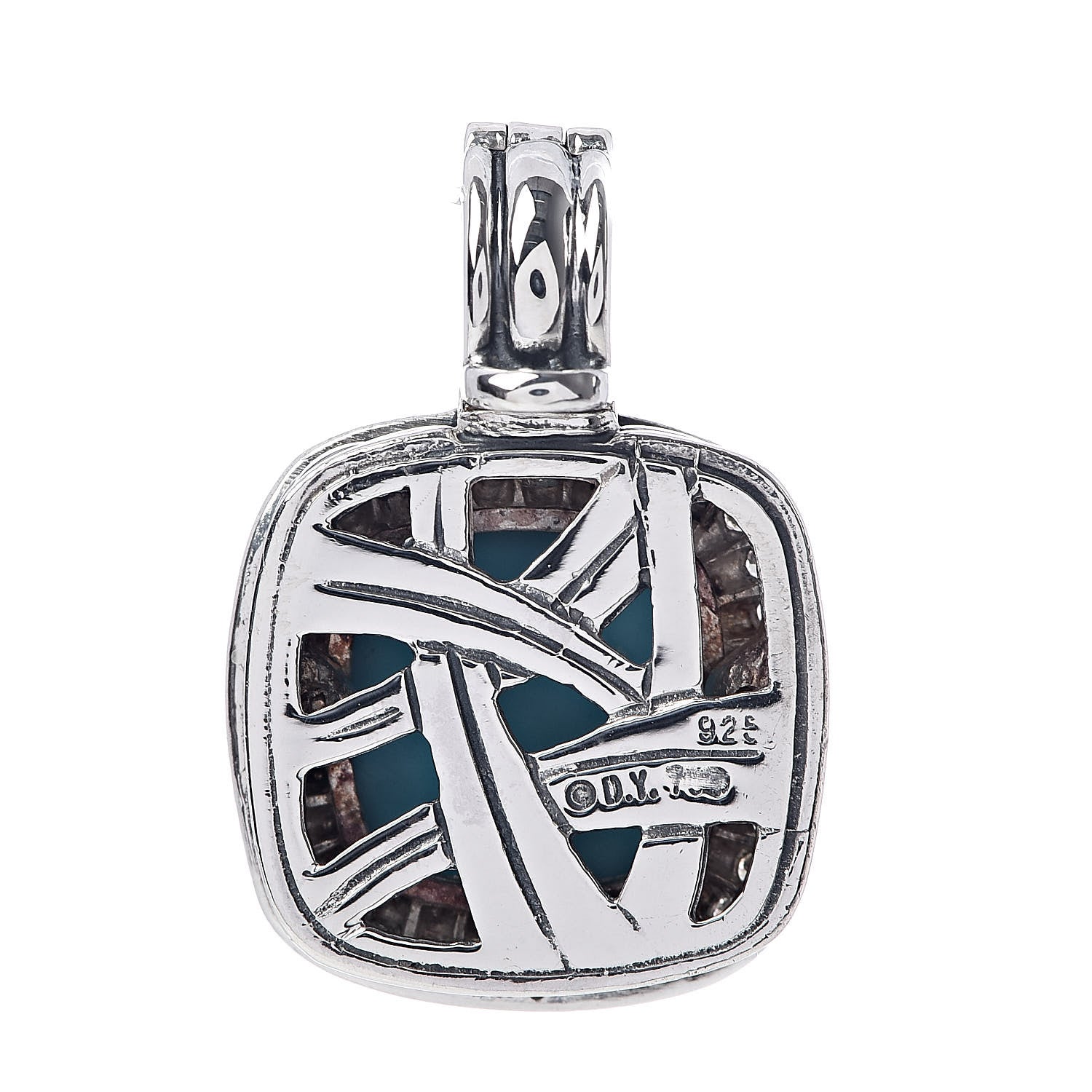 David Yurman Sterling Silver Diamond Turquoise 11mm Albion Enhancer Pendant 3 of 3
