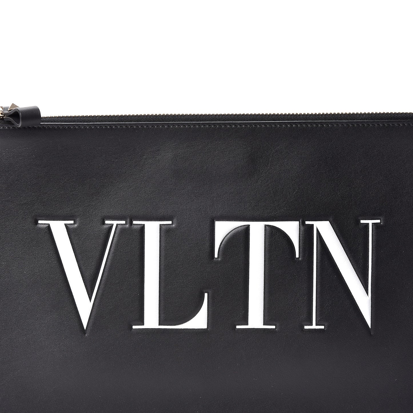 Calfskin VLTN Large Flat Zip Pouch Black