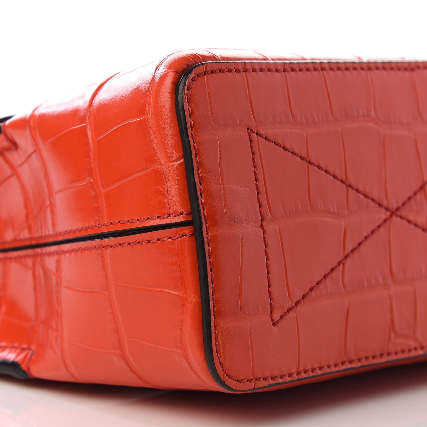 Shiny Croc Calfskin Embossed Micro Seaton Hibiscus Red