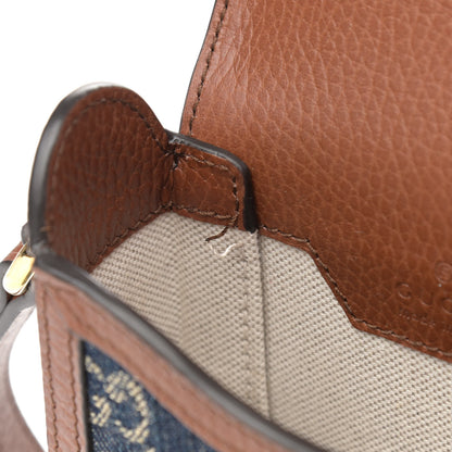 Gucci New Denim GG Monogram Dollar Calfskin Mini Horsebit 1955 Crossbody Bag Blue Tea Cuir Epilog 12 of 13