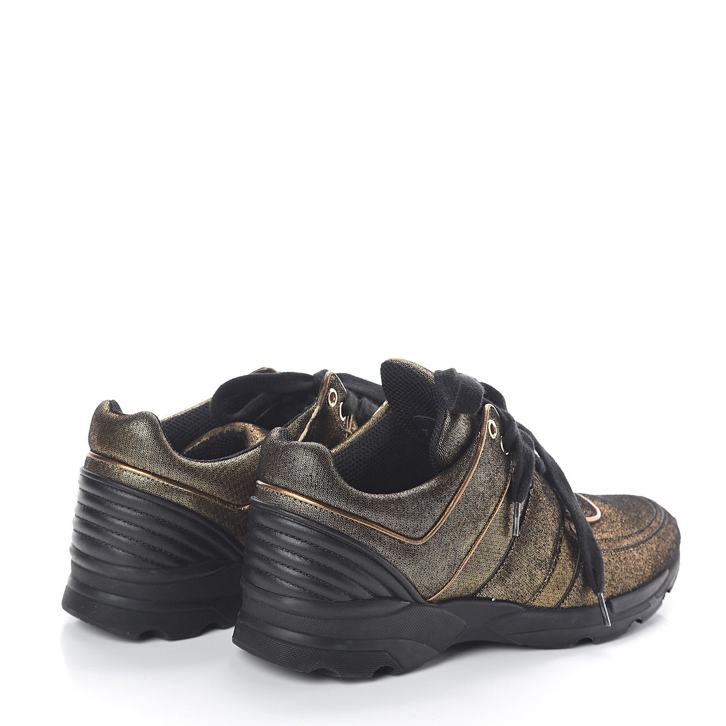 Metallic Fabric Calfskin Womens CC Sneakers 38 Golden Brown