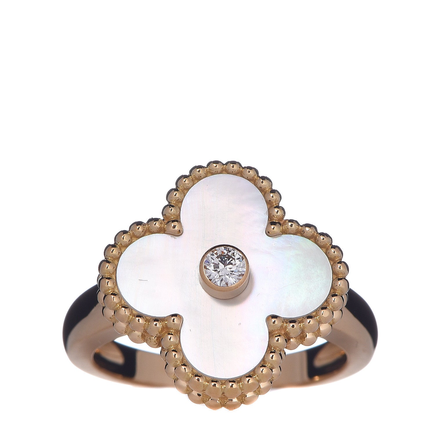 Van Cleef & Arpels 18K Yellow Gold Diamond Mother of Pearl Vintage Alhambra Ring 48 4.5 1 of 5