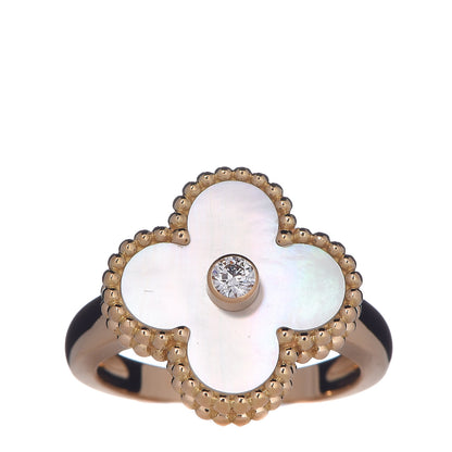 Van Cleef & Arpels 18K Yellow Gold Diamond Mother of Pearl Vintage Alhambra Ring 48 4.5 1 of 5