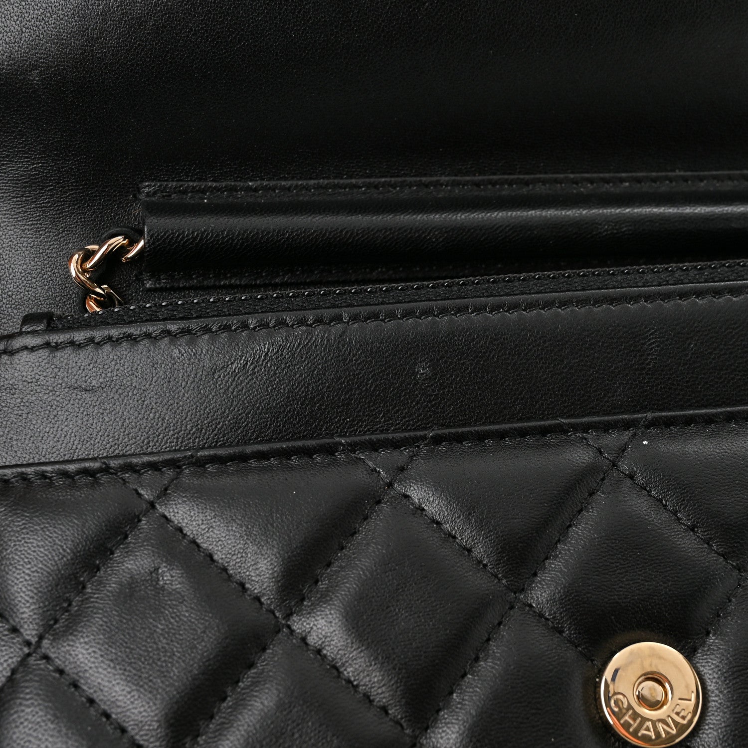 Chanel Lambskin Quilted Chain Around Wallet On Chain WOC Black 12 of 13