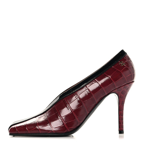 Crocodile Embossed Patent Calfskin Pumps 38.5 Burgundy Black