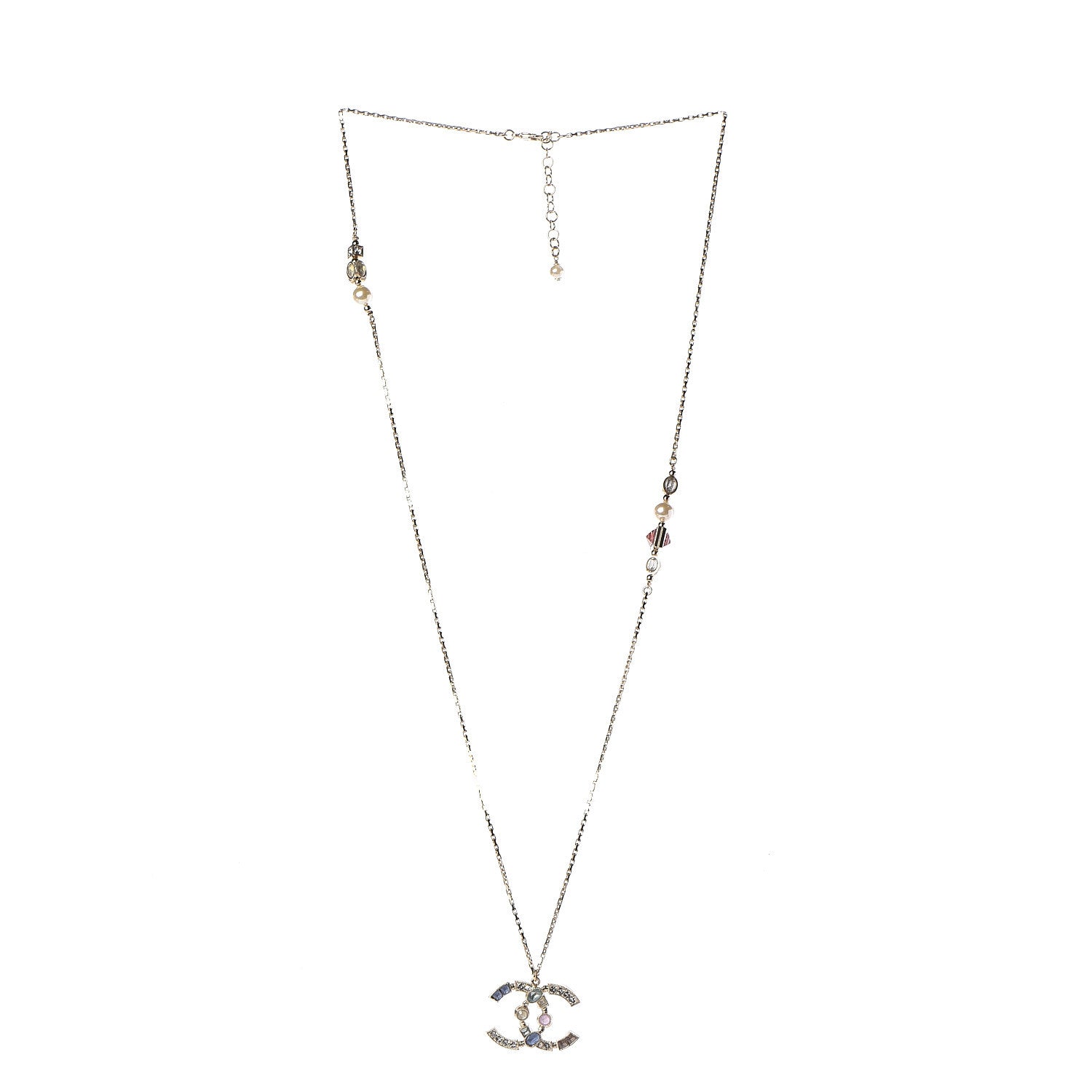 Chanel Crystal CC Pendant Necklace Gold Multicolor 3 of 5