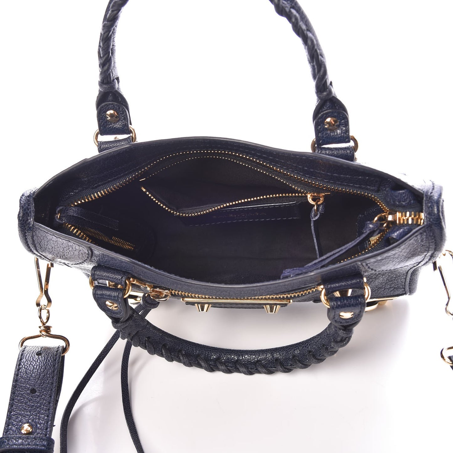 Chevre Gold Metallic Edge Hardware Mini City Bleu Nuit