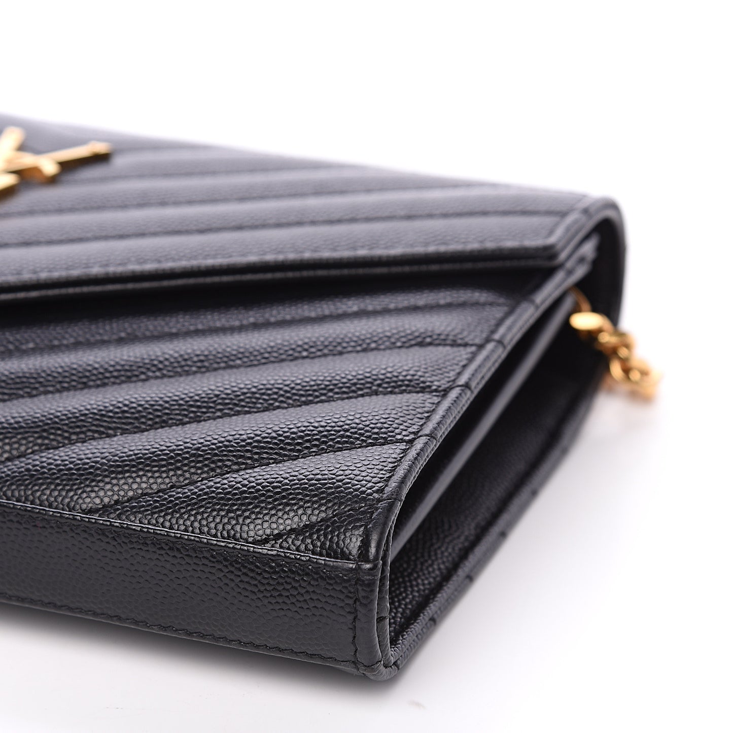 Grain De Poudre Matelasse Chevron Monogram Chain Wallet Black