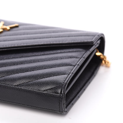 Saint Laurent Grain De Poudre Matelasse Chevron Monogram Chain Wallet Black 7 of 8