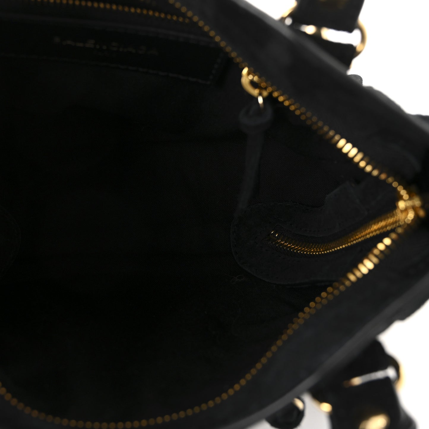 Baby Daim Suede Gold Metallic Edge Hardware Mini City Black