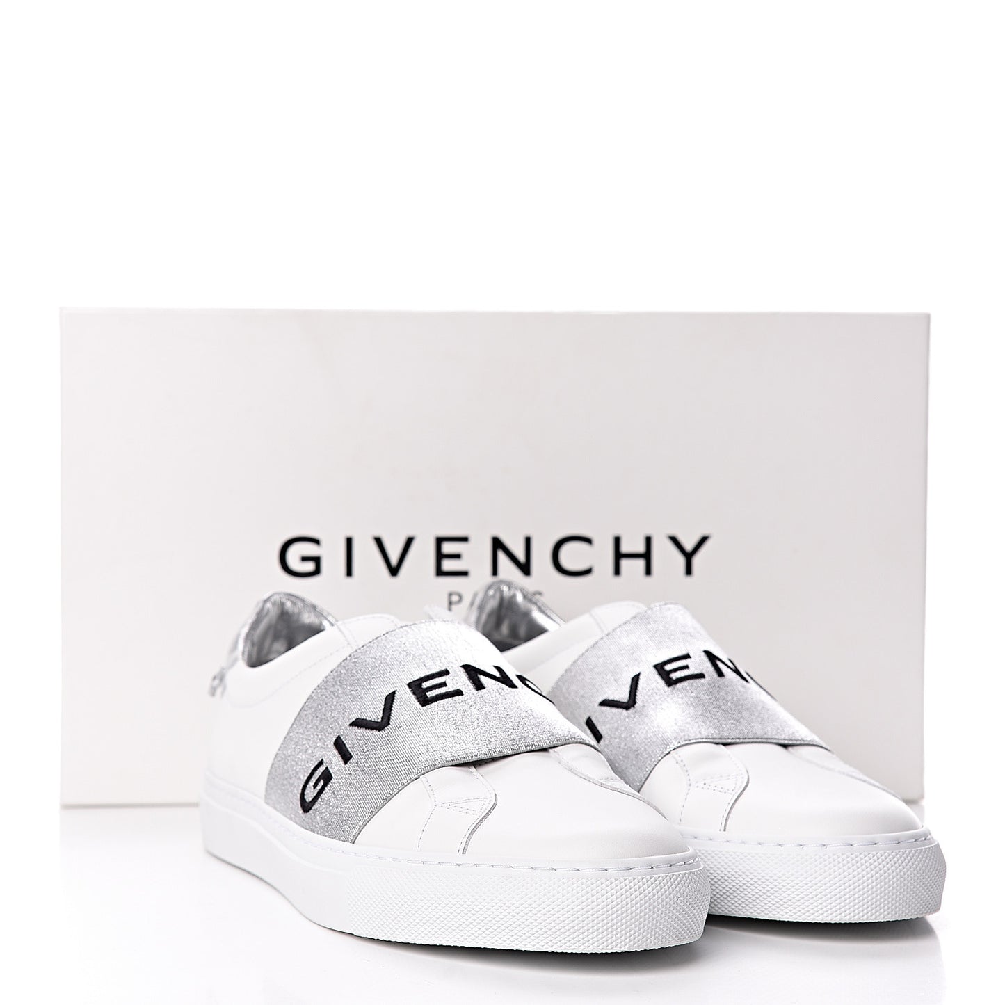 Calfskin Band Logo Womens Urban Street Sneakers 38 Argent