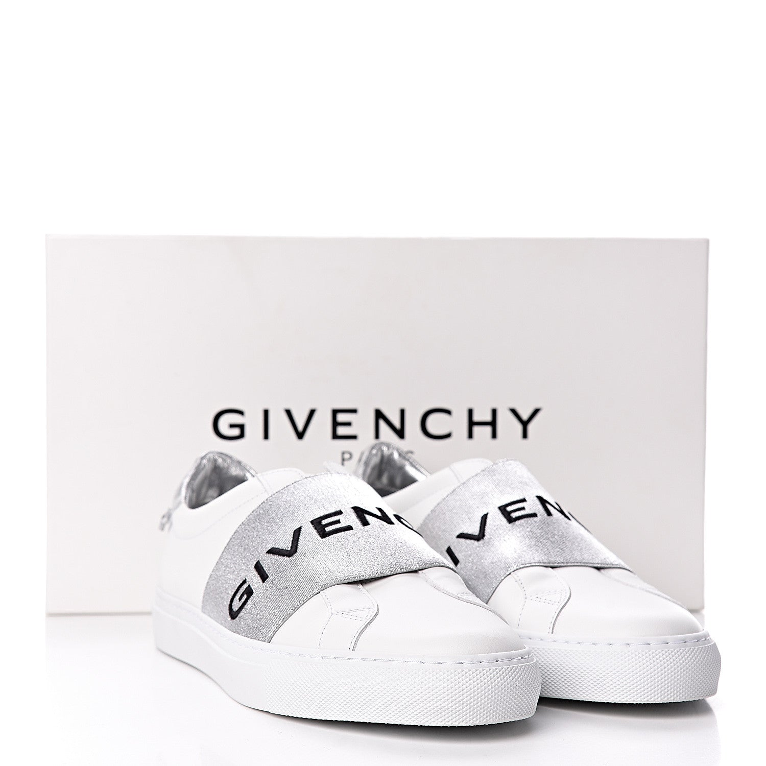 Givenchy Calfskin Band Logo Womens Urban Street Sneakers 38 Argent 9 of 9
