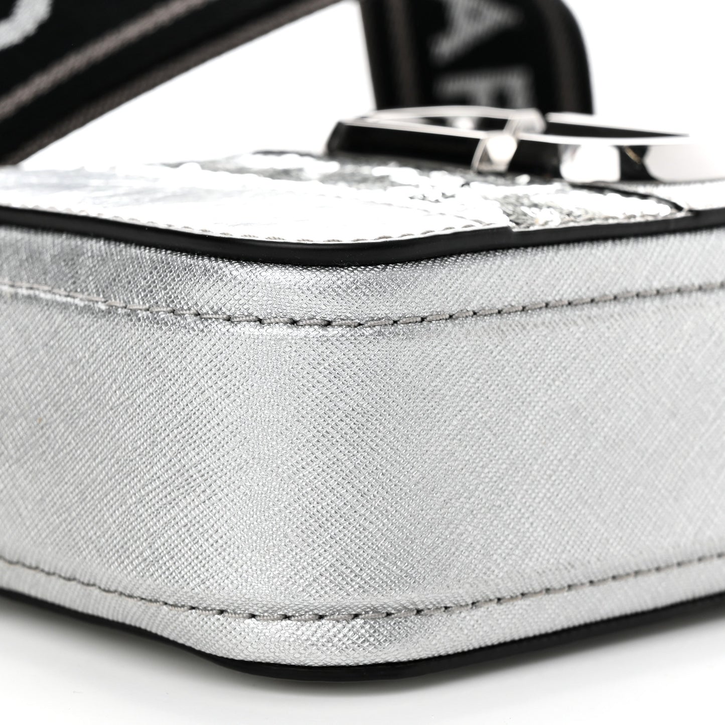 Metallic Sequin Snake Embossed Calfskin Stripe Snapshot Camera Bag Silver