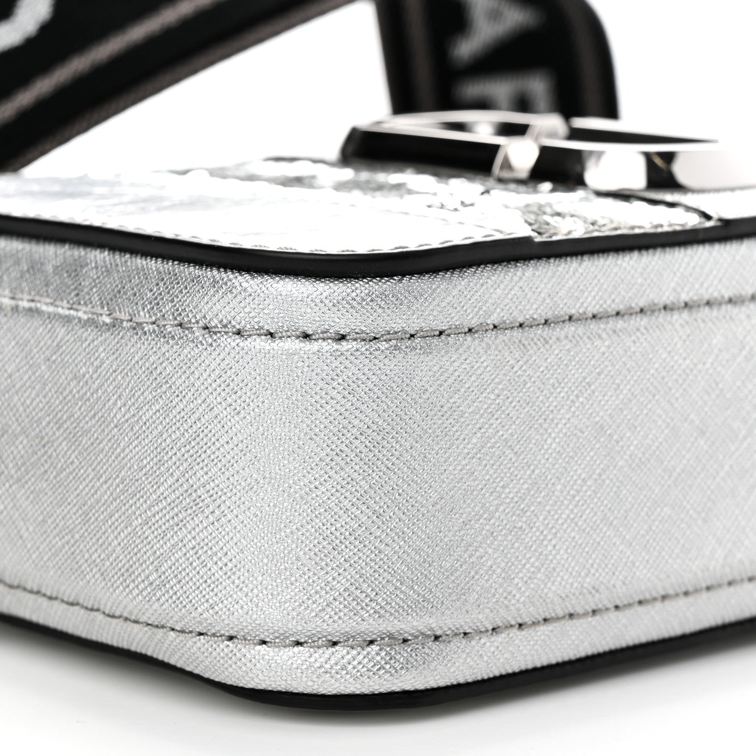 Marc Jacobs Metallic Sequin Snake Embossed Calfskin Stripe Snapshot Camera Bag Silver 10 of 14