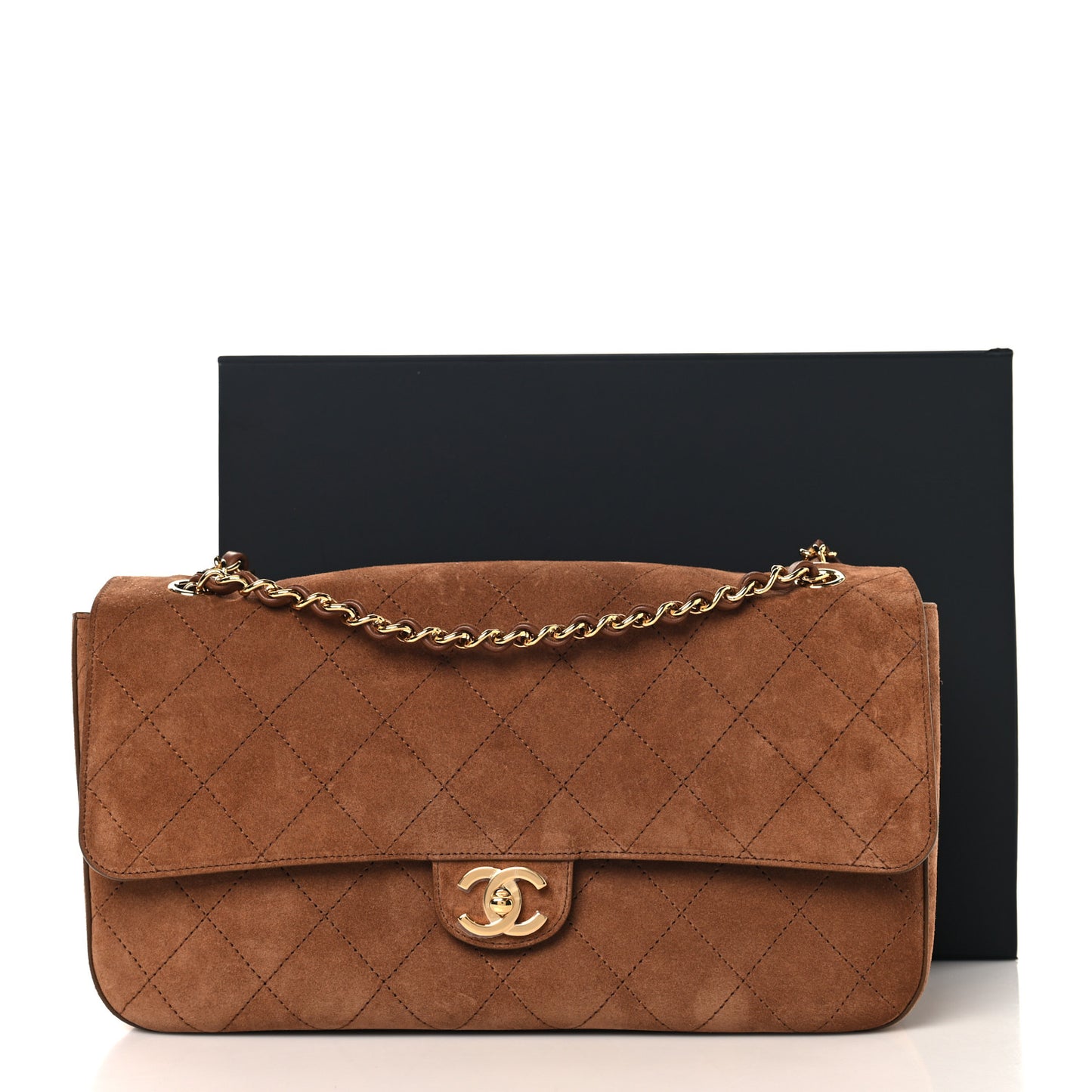 Suede Calfskin Small Souplissimo Maxi Flap Camel