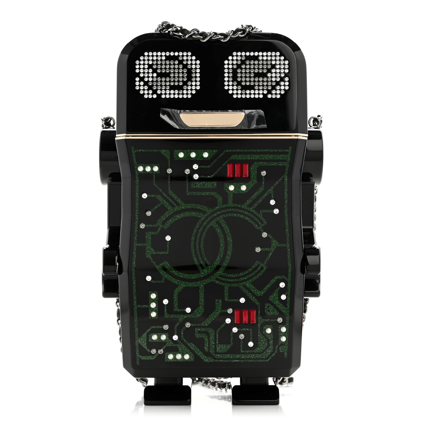 Plexiglass Crystal Robot Minaudiere Clutch  Black