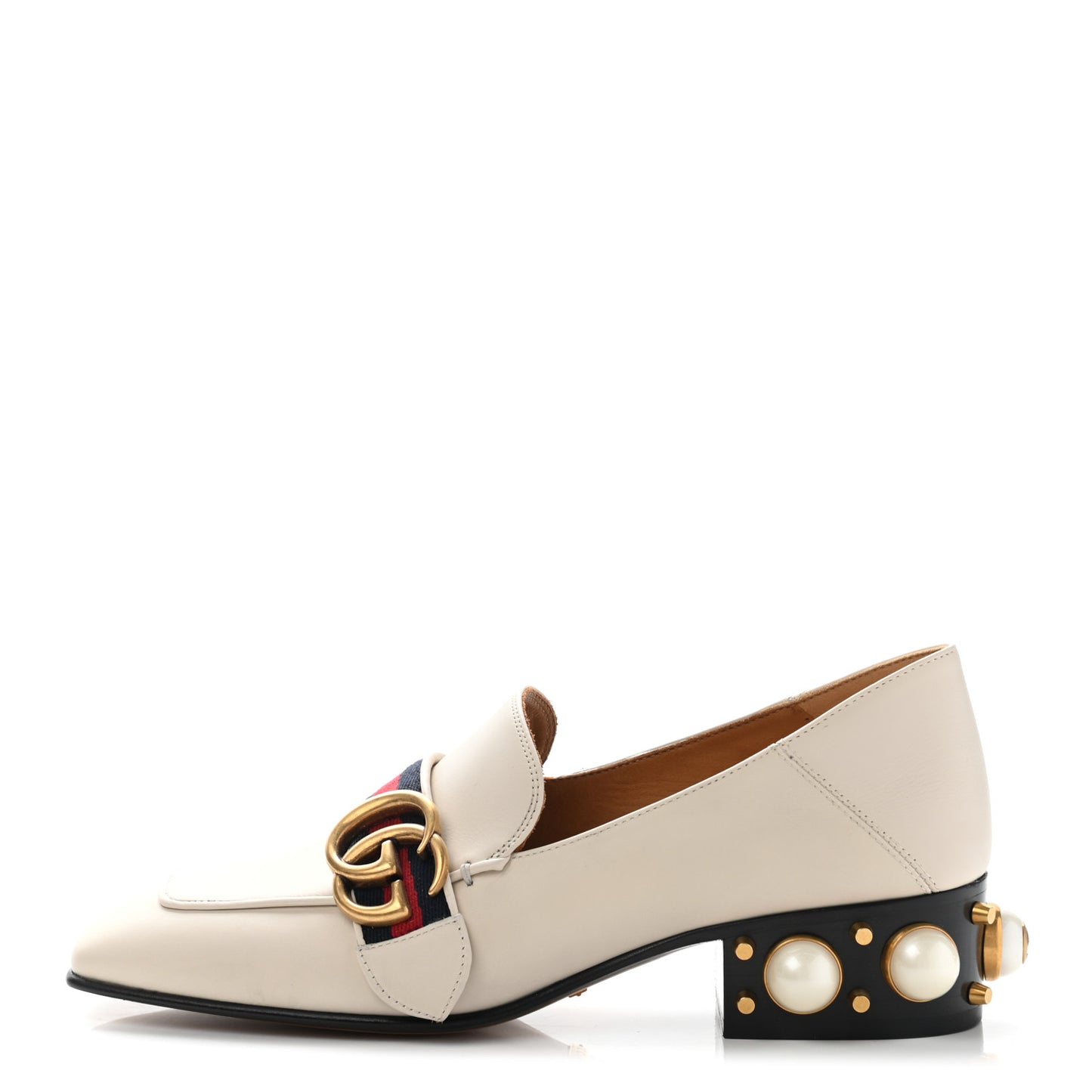 Betis Glamour Calfskin Web Pearl Embellished Peyton 35mm Loafer Pumps 35 White