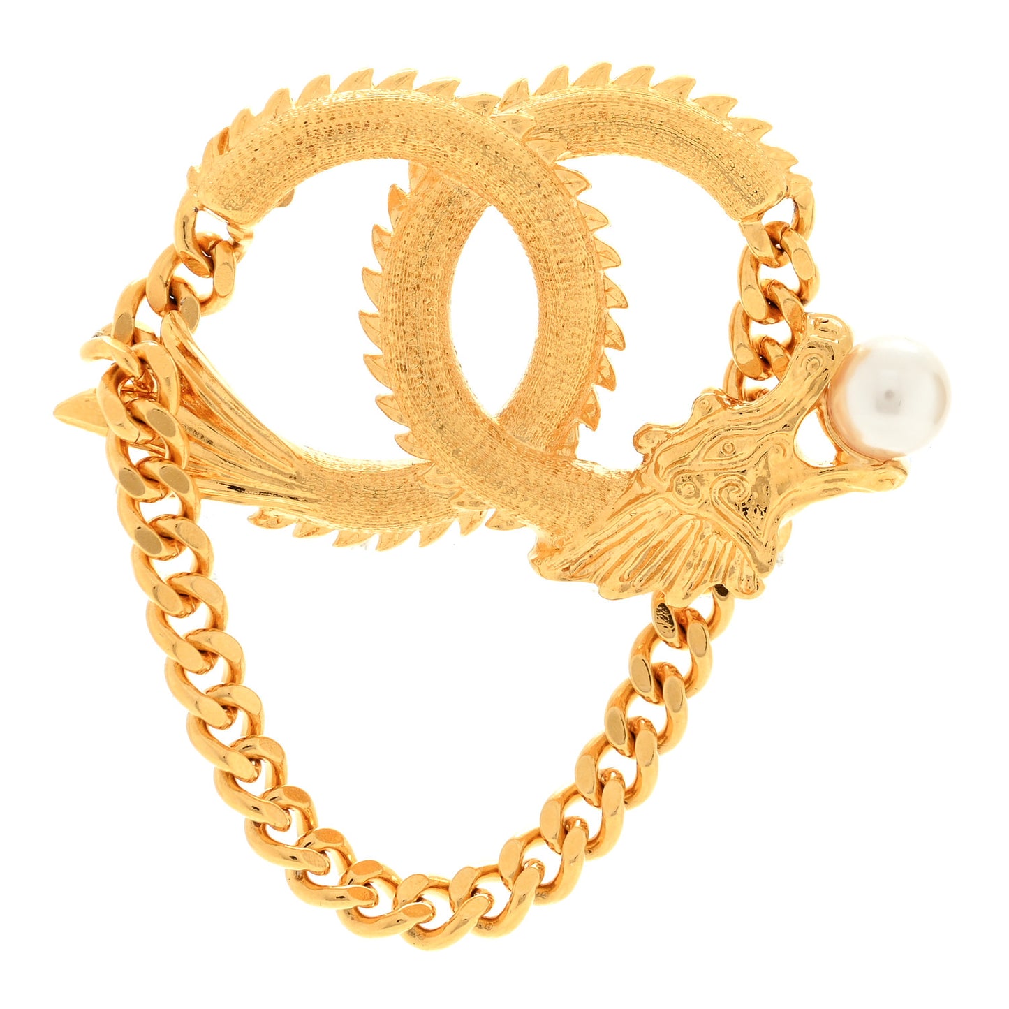 Chinese New Year Pearl Chain CC Brooch Gold