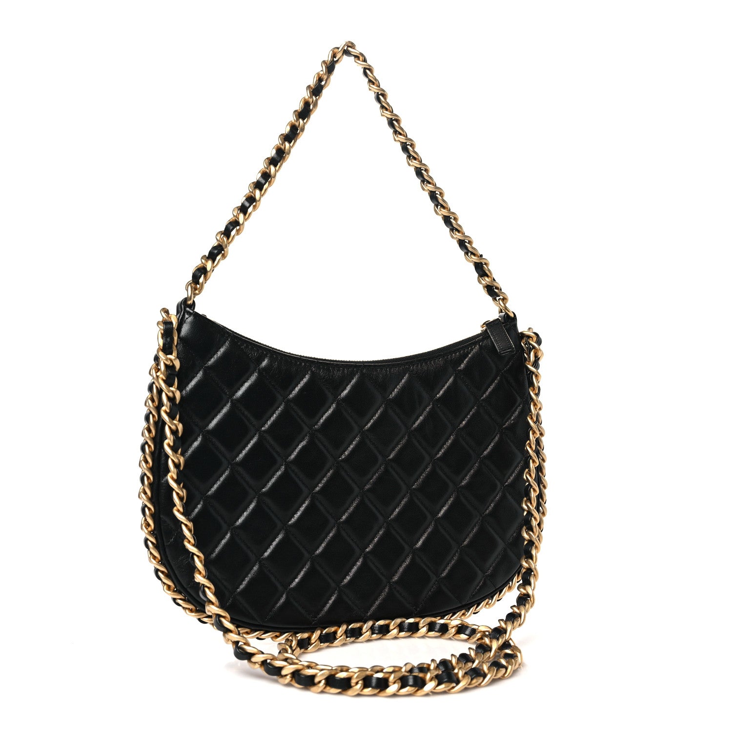 Chanel Shiny Crumpled Lambskin Quilted Large Trendy Chain Around Hobo Black 3 of 11