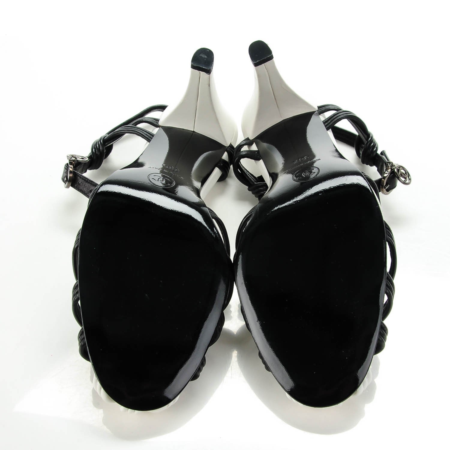 Chanel Lambskin Sandals Heels 38.5 White Black 6 of 7