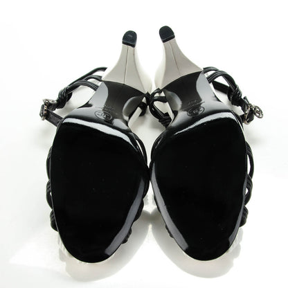 Chanel Lambskin Sandals Heels 38.5 White Black 6 of 7
