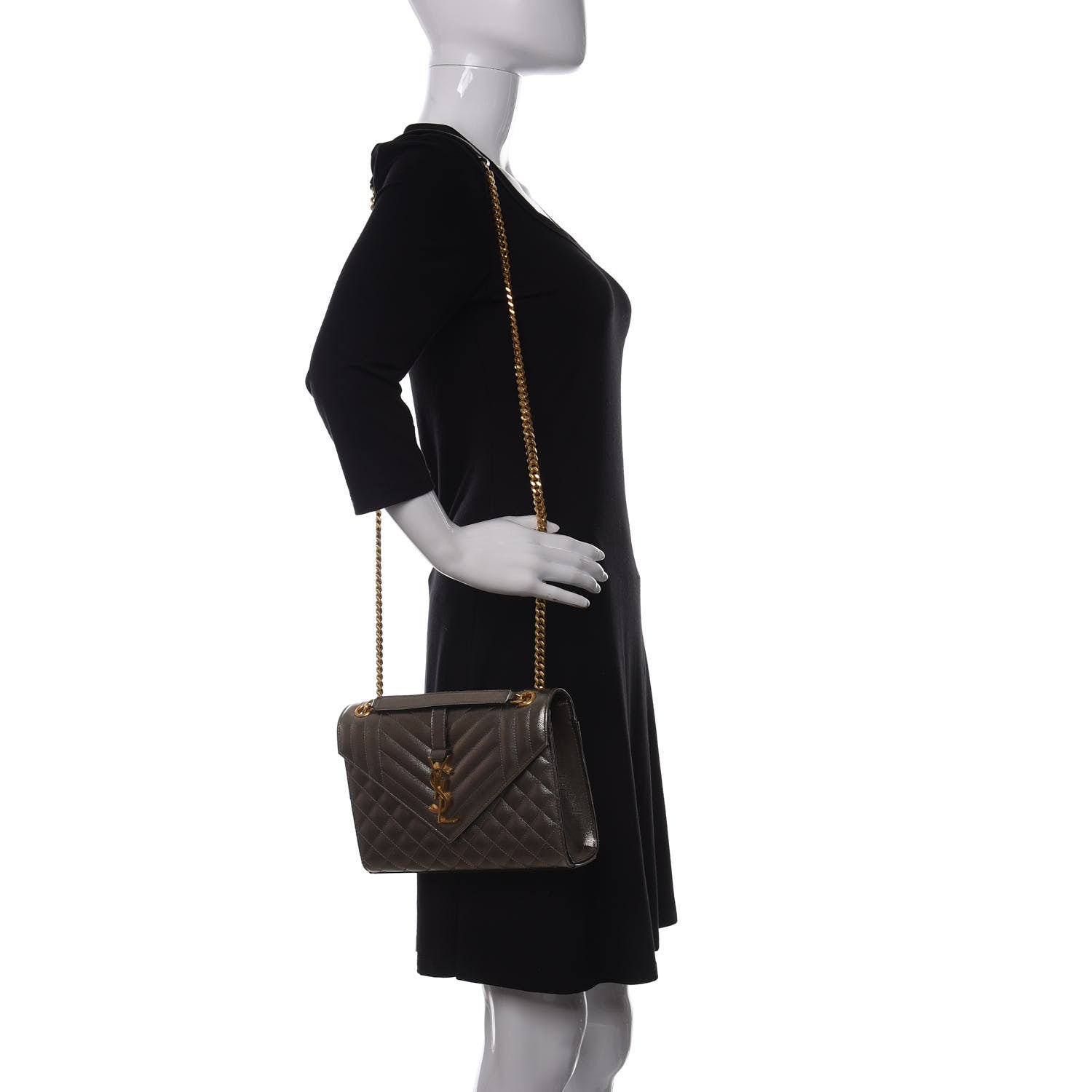 Saint Laurent Metallic Grain De Poudre Textured Mixed Matelasse Triquilt Medium Monogram Satchel Piombo 2 of 10