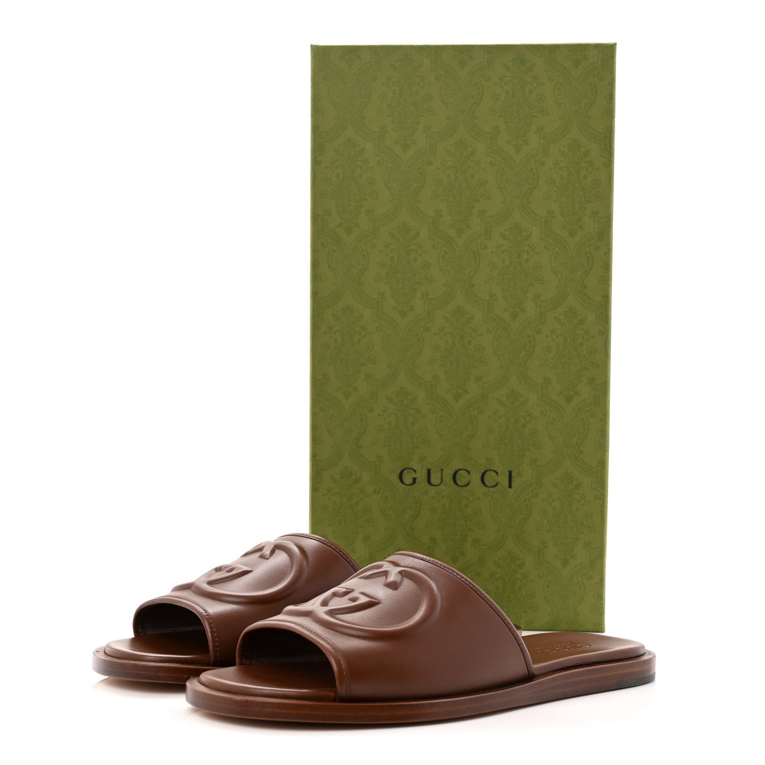 Gucci Nappa Samoa Interlocking G Mens Slide Sandals 9 Olivier
