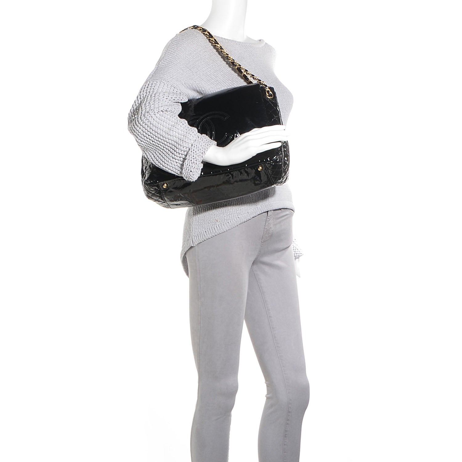 Chanel Vinyl Rock and Chain Medium Flap Black 2 of 7