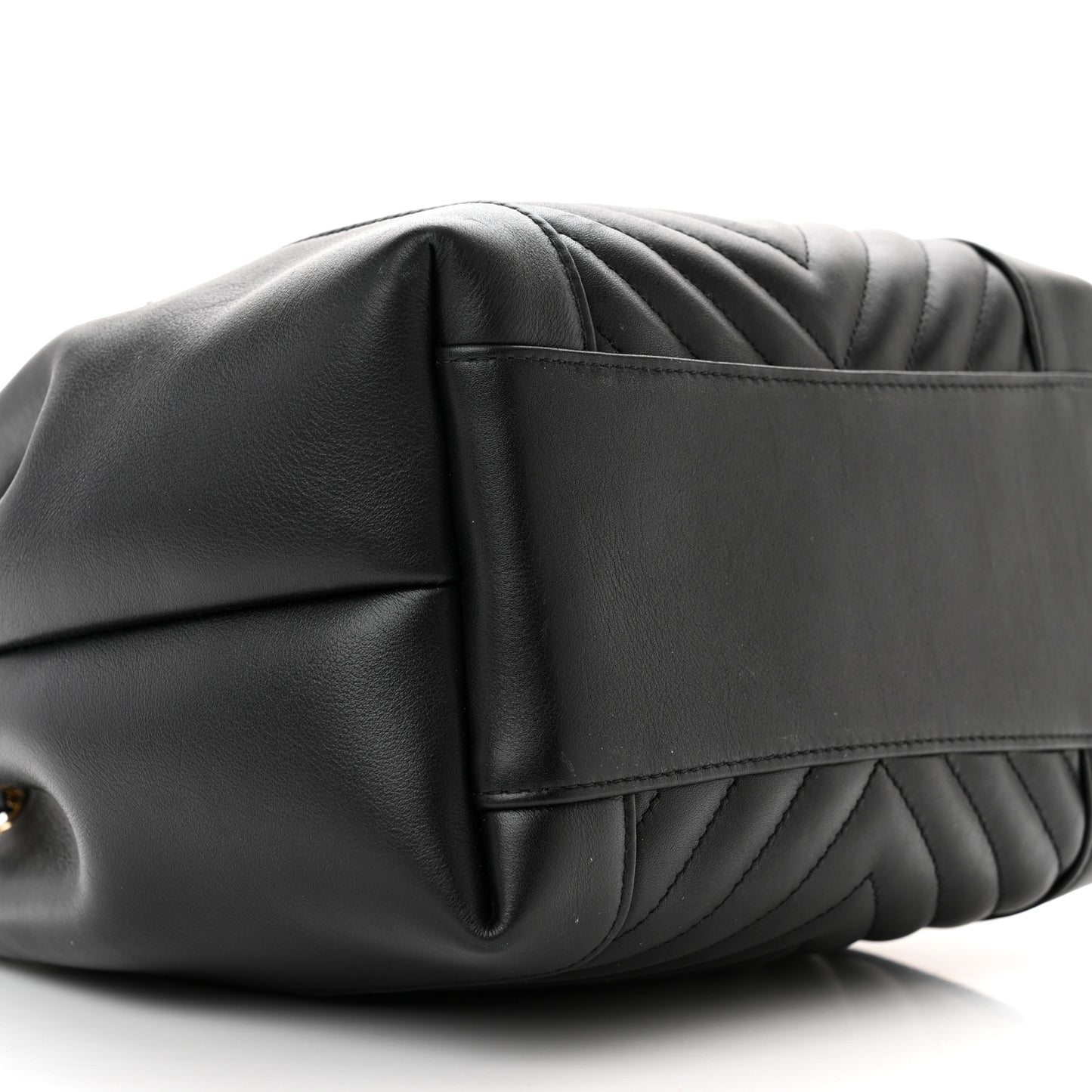 Calfskin Quilted Daily Chevron Drawstring Bag Black