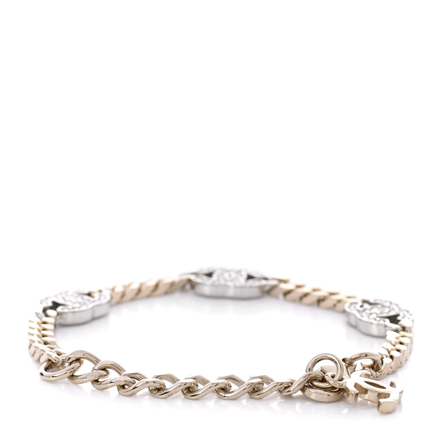 Chanel Crystal CC Chain Bracelet Gold Silver 3 of 4