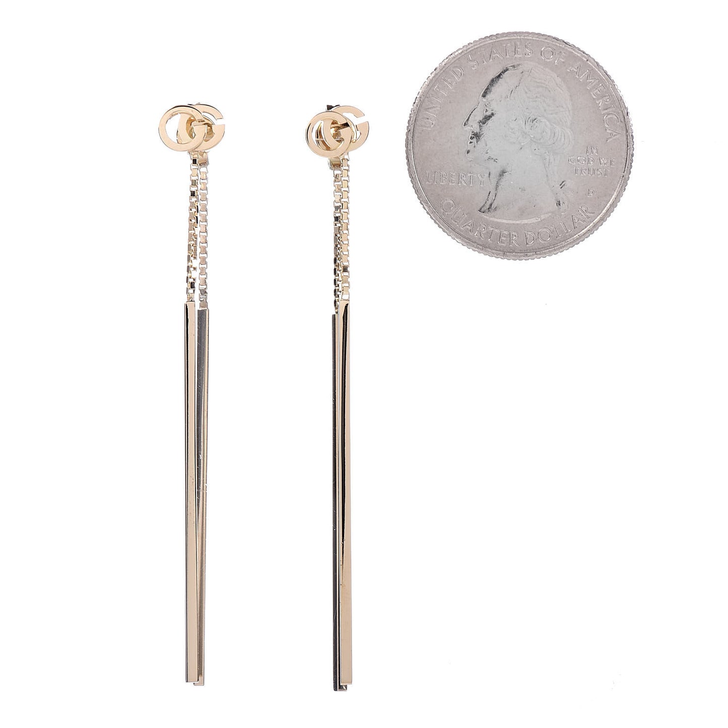 18K Yellow Gold Running G Drop Chain Earrings