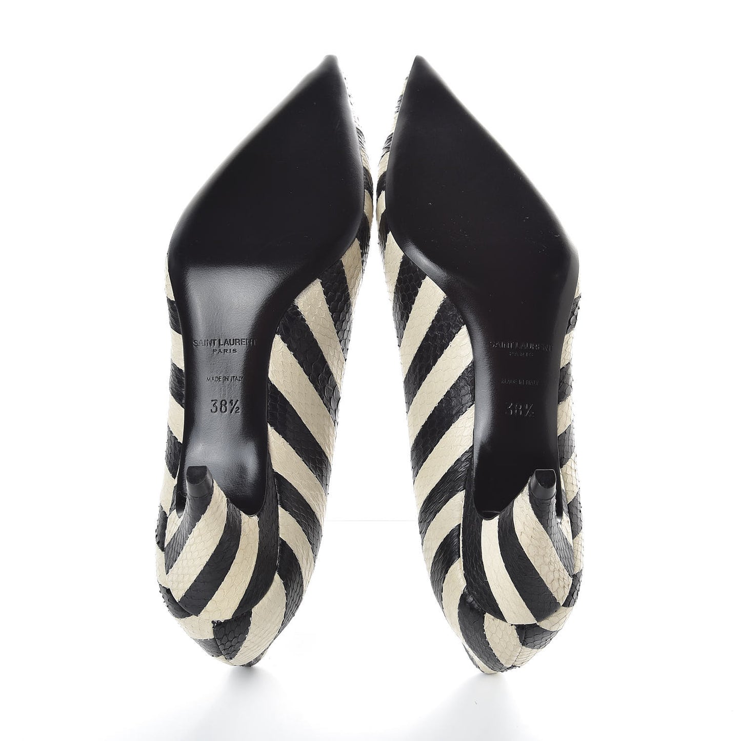 Elaphe Snakeskin Striped Kiki Kitten Heel Pumps 38.5 Black Off White