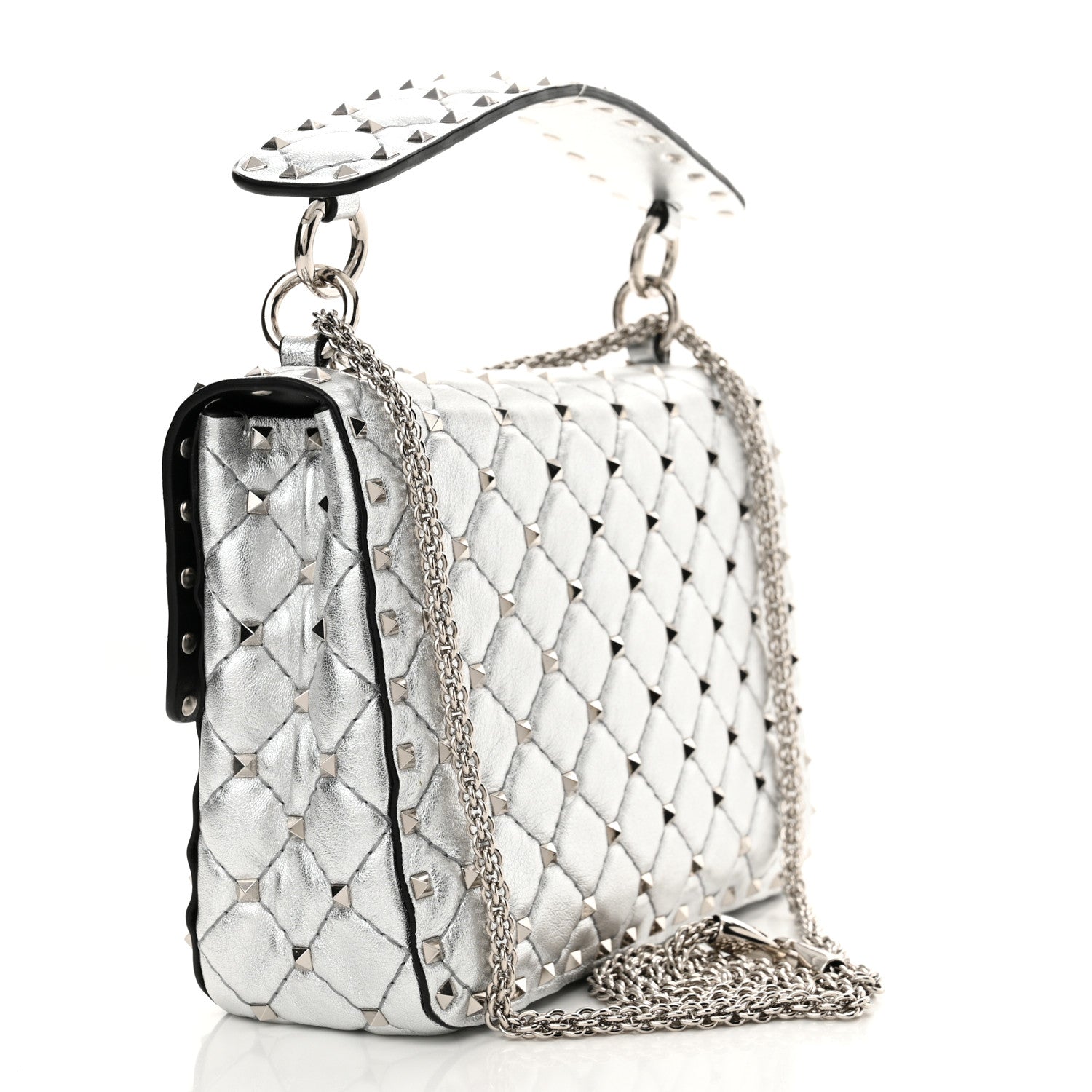 Valentino Garavani Metallic Nappa Medium Rockstud Spike Shoulder Bag Silver 3 of 9