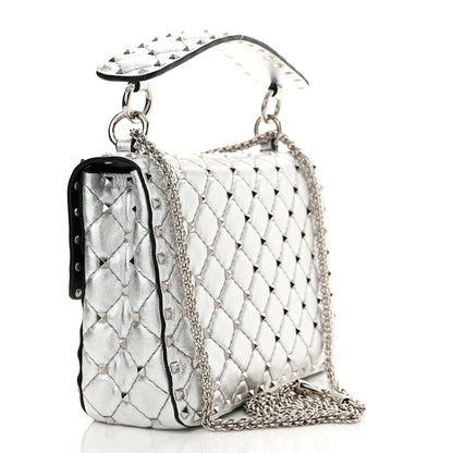 Valentino Garavani Metallic Nappa Medium Rockstud Spike Shoulder Bag Silver 3 of 9