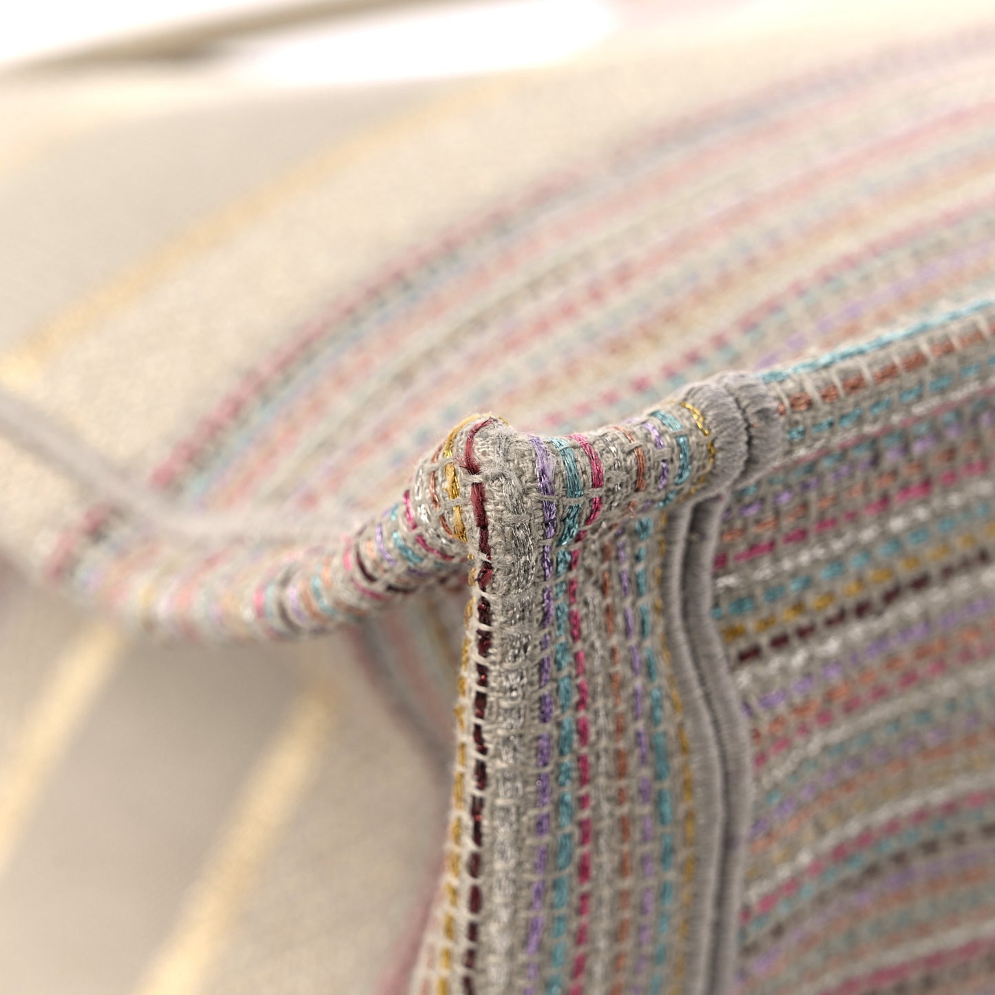 Canvas Embroidered Medium Stripes Book Tote Beige Multicolor