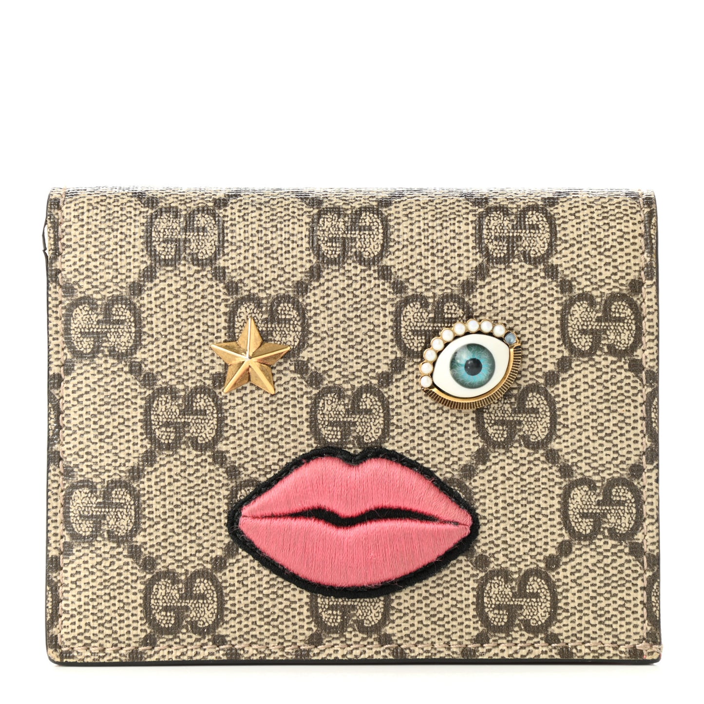 GG Supreme Monogram Face Embroidered Card Case Wallet Pink