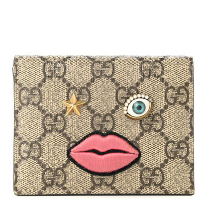 Gucci GG Supreme Monogram Face Embroidered Card Case Wallet Pink 1 of 8