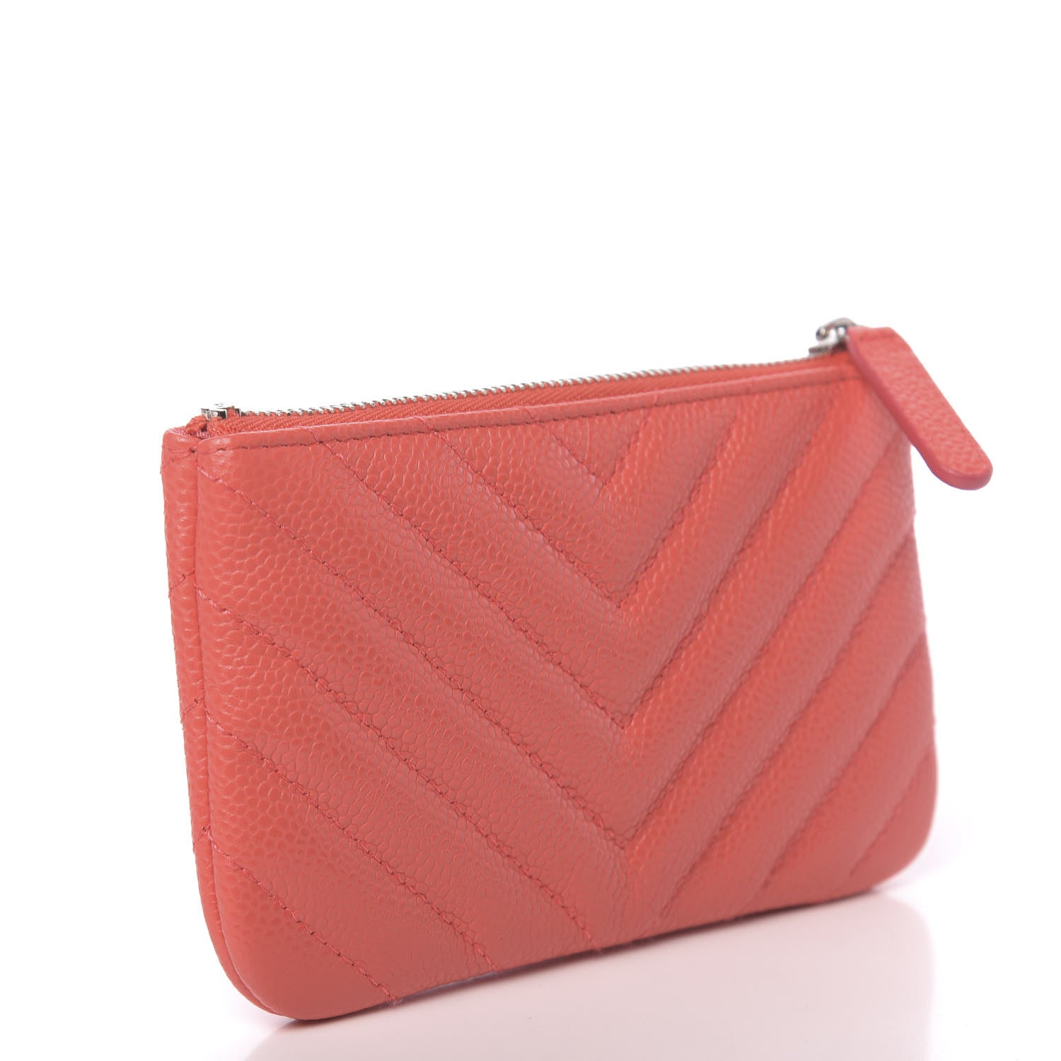 Chanel Caviar Chevron Quilted Small Cosmetic Case Coral 3 of 7