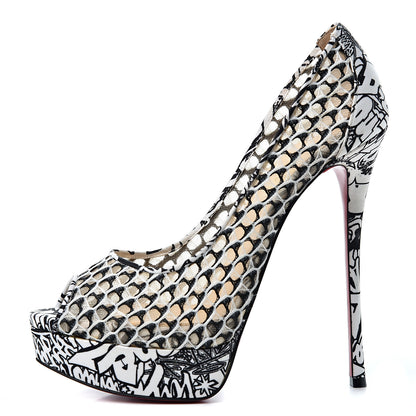 Christian Louboutin Maxi Fishnet Very Lace Fetish Peep 150 Pumps 40 Version Latte Black 1 of 9