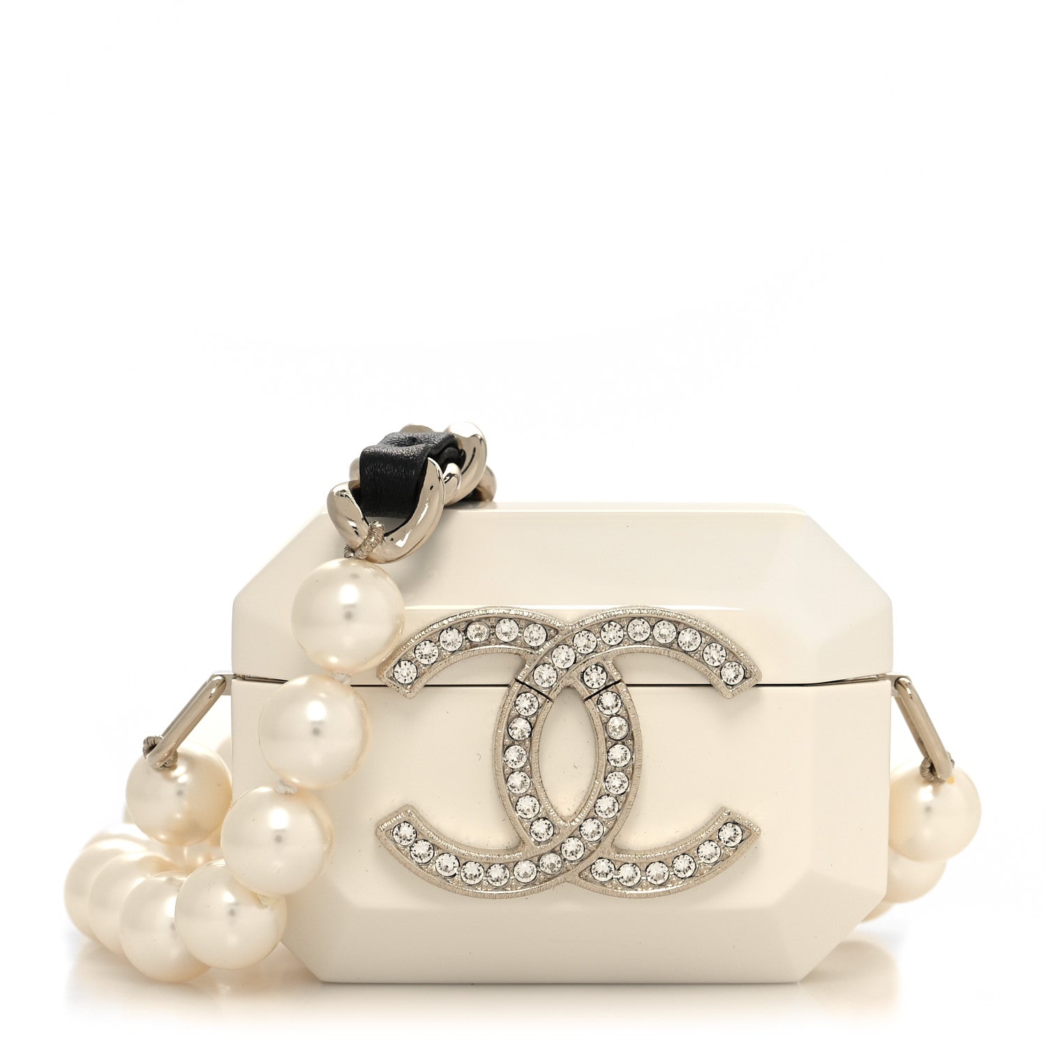 Chanel Resin Crystal Pearl Lambskin Airpods Pro Holder Necklace Pearly White 1 of 7