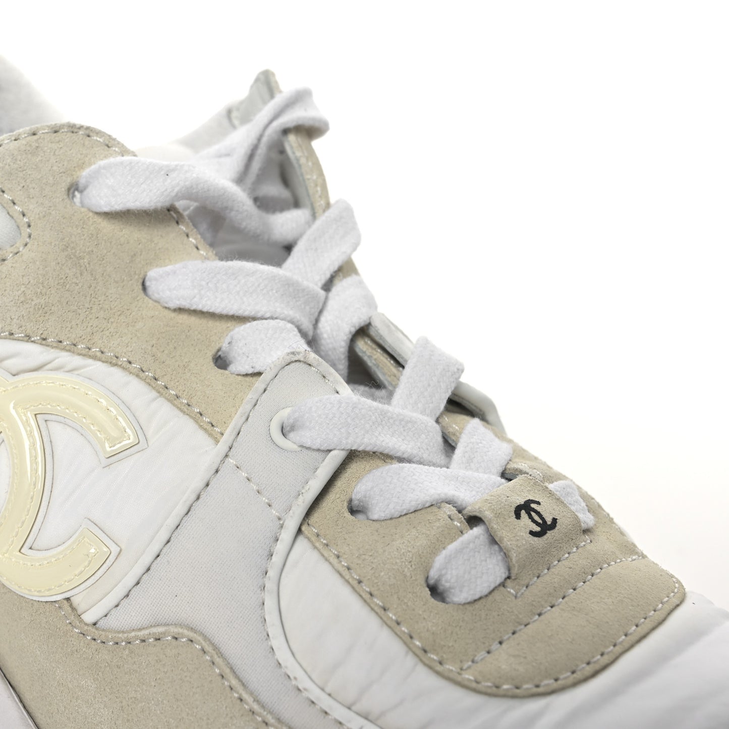 Suede Calfskin Fabric CC Sneakers 39.5 White